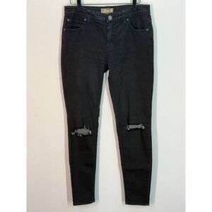 Free People Black Distressed Skinny Jeans Ripped Knee Denim W27